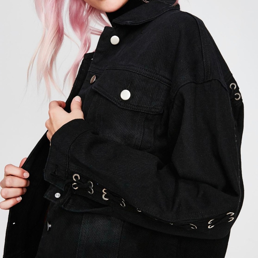 Black Laced up Denim Jacket